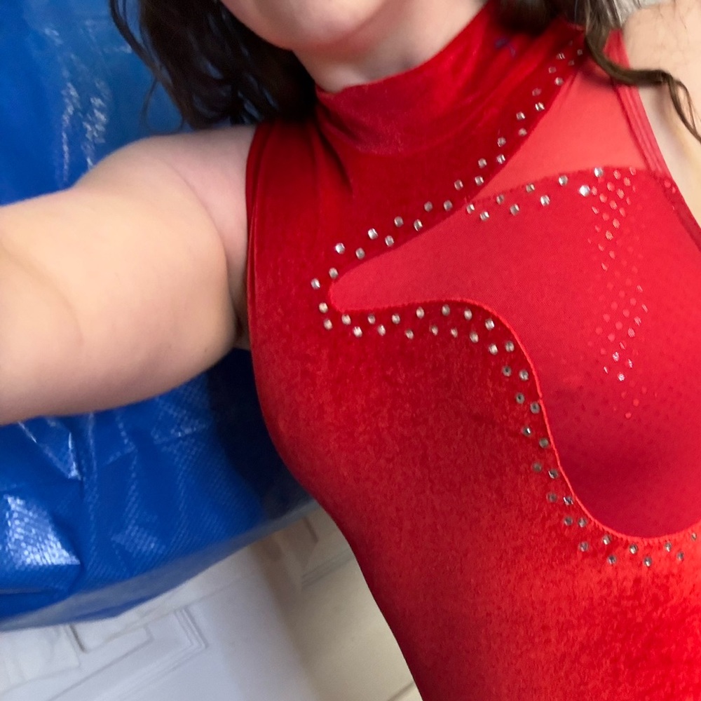 Vintage Red Velvet Leotard Costume Dance Aerial Performance Size Adult Medium - Picture 7 of 7